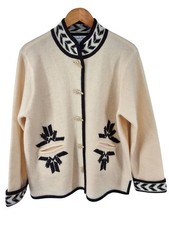 Vintage WondraWool Cream Wool Embroidered Toggle Cardigan Sweater Size L