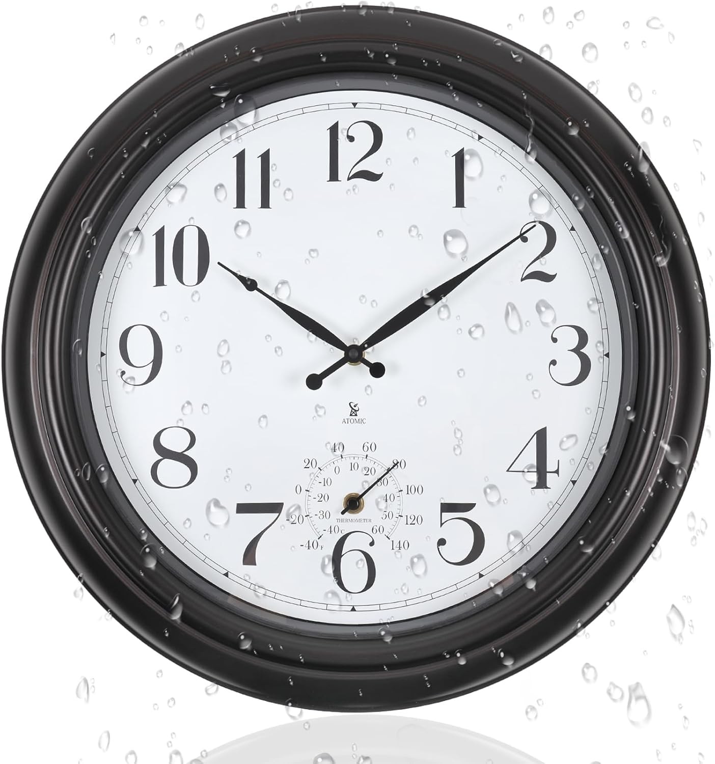 Atomic Outdoor Wall Clock 18 Inch Sealed Outdoor Waterproof Clock with Temperatu
