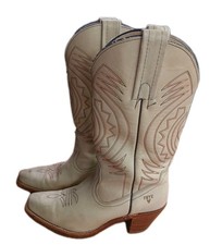 Frye Vintage Cream Heeled Leather Western Cowgirl Boots USA Women 7 B Narrow Fit