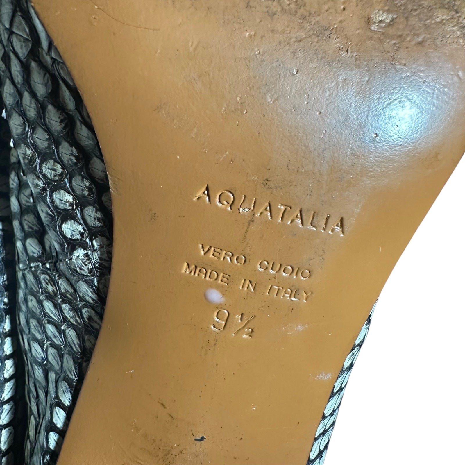 Aquatalia Python Embossed Leather Peep Toe Block … - image 8