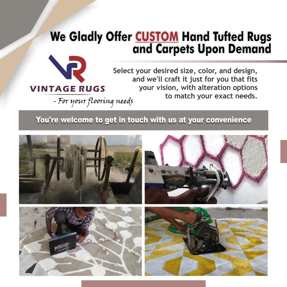 Olive Green Hand-Tufted Wool Area Rug 8x10 Handmade Modern Living Room Carpet - Image 4 of 4