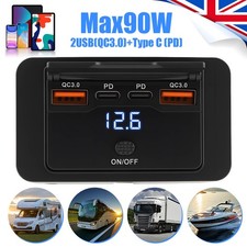 12V-24V USB Type C PD QC 3.0 4 Ports 90W Fast Charger Socket Power Outlet Panel