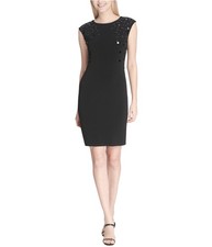 Calvin Klein Womens Sequin Beaded Sheath Dress, black, XS