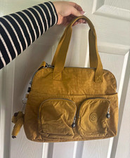 Kipling Mustard Yellow Nylon Shoulder Bag Medium Monkey Charm Zip Pockets