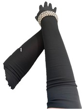 Vintage 1950s 60s Black Nylon Opera Gloves Long Formal Evening Wear Size 6.5-7