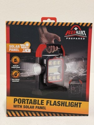 Red Alert Prepared Multi Function Flashlight With Solar Panel IPX 4 Water Resist