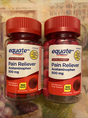**2 Pack**Equate Extra Strength Acetaminophen 500mg 100 Tablets Exp.06/2027