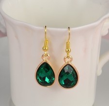  SMALL TEAR DROP GOLD TONE FACETED ACRYLIC CRYSTAL EARRINGS PARTY WEDDING