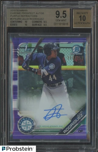 2019 Bowman Chrome Purple Refractor Julio Rodriguez RC /250 BGS 9.5 w/ 10 AUTO