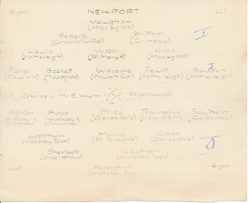 Newport Boys v Wallasey (Welsh Schools Shield Semi Final) 1950's