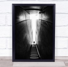 Tunnel Stairs Staircase Dark Low Key Low-Key Black & White Street Light Print