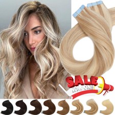 CLEARANCE Tape In 100 Real Remy Human Hair Extensions Skin Weft Full Head 60pcs