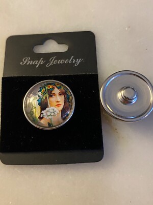 SNAP IN BUTTON CHARM FITS GINGER SNAPS STYLE JEWELRY PHOTO #93 PAINTED WOMAN