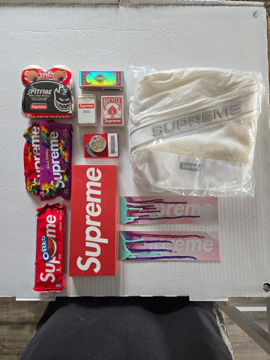 Supreme accessories lot including hand painted box logo stickers