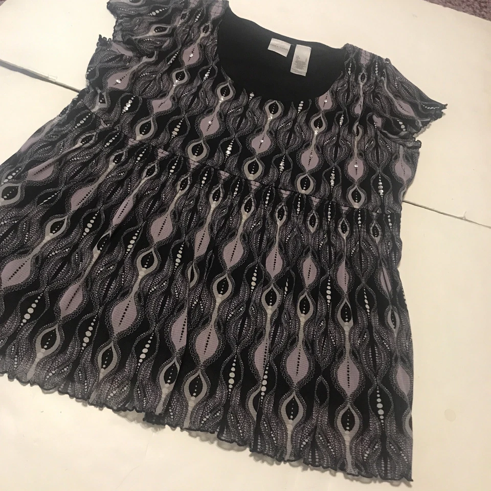 Блузка Emma James размер L черная фиолетовая с блестками рукава-крылышки 3778 - Изображение 3 из 4