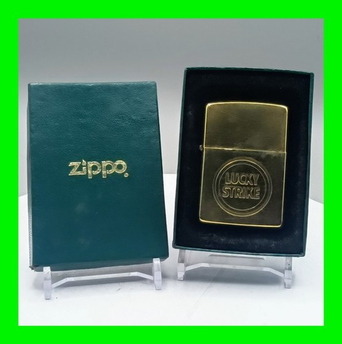 Vintage 1932 - 1989 Lucky Strike Cigarettes Ad Brass Zippo Lighter With Box RARE