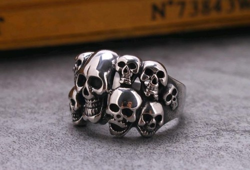 Anello Uomo Acciaio Inox Unico Teschio Gotico Biker Punk Retrò Biker Moto - Foto 18 di 24