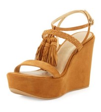 STUART WEITZMAN Tasselmania Wedge Sandal Size 9 Platform Suede Tassel