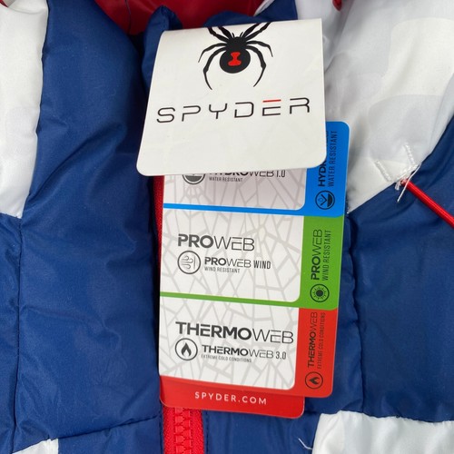 Spyder 2022 USA Ski Team Puffer Hooded Jacket Men's Size S Blue White OMSP3221 - Picture 5 of 9