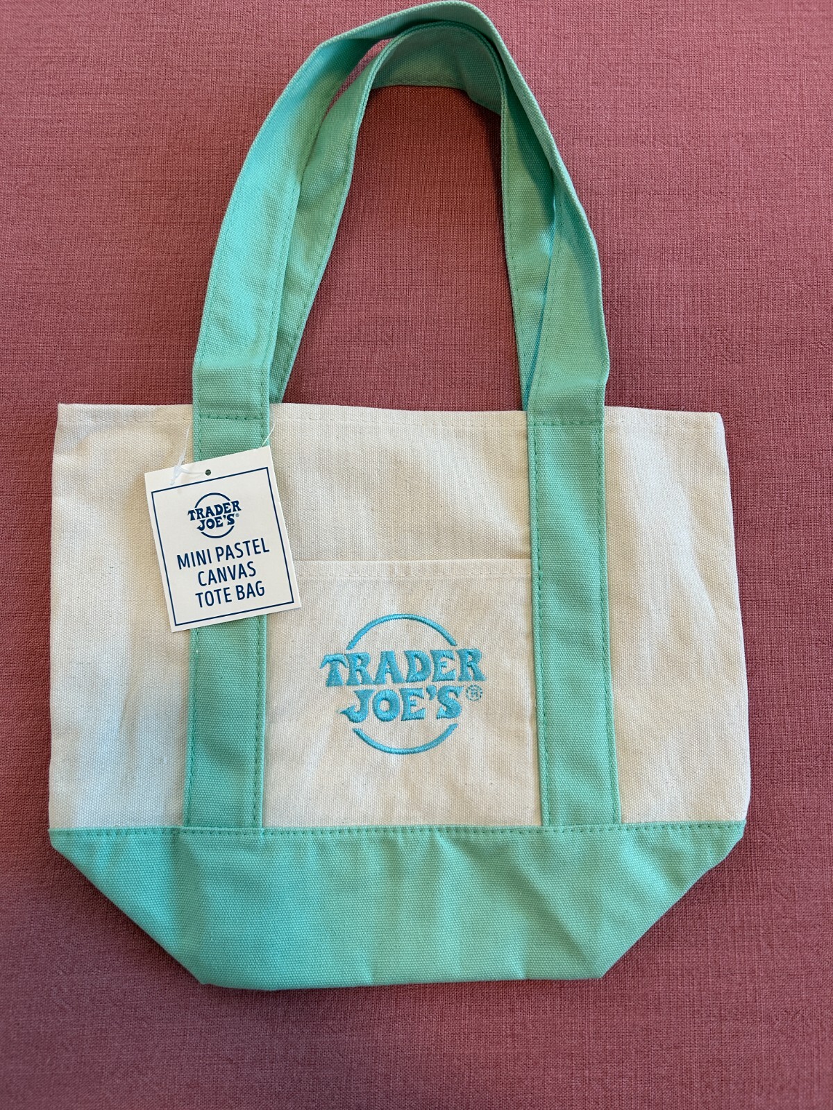NWT Trader Joes Mini Canvas Tote Bag Pastel Green Spring 2025