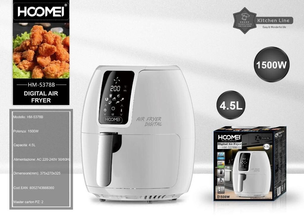 Friggitrice ad Aria HOOMEI HM-5378B 4.5L 1500W | Cucina Sana e Veloce
