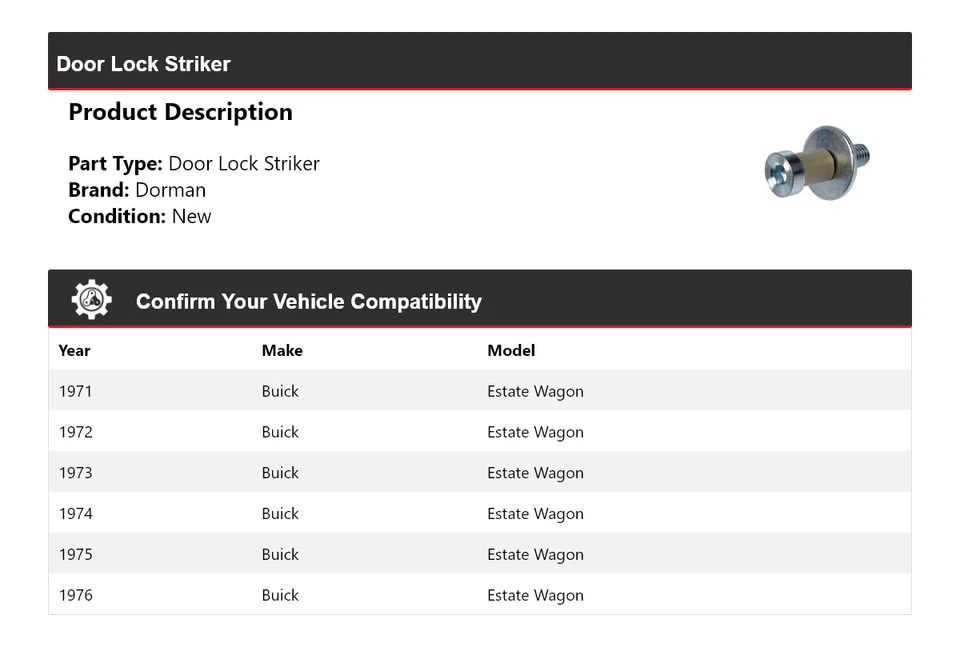 Cerradura de puerta para Buick Estate Wagon Dorman 1971-1976 Striker 1972 1973 1974 1975 Foto 2 de 4