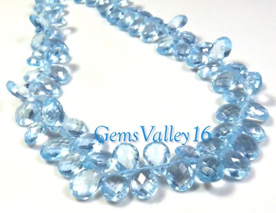Beautiful Natural Swiss Blue Topaz Faceted Pear Gemstone Beads 7