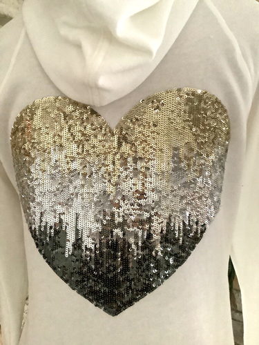 2014 Victorias Secret Long Sleeve Full High Zip White Hoodie Sequin Heart Back M - Picture 14 of 24