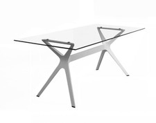 Designer Esstisch VELA 90 X 180 cm Gestell weiß mit Sicherheitsglasplatte