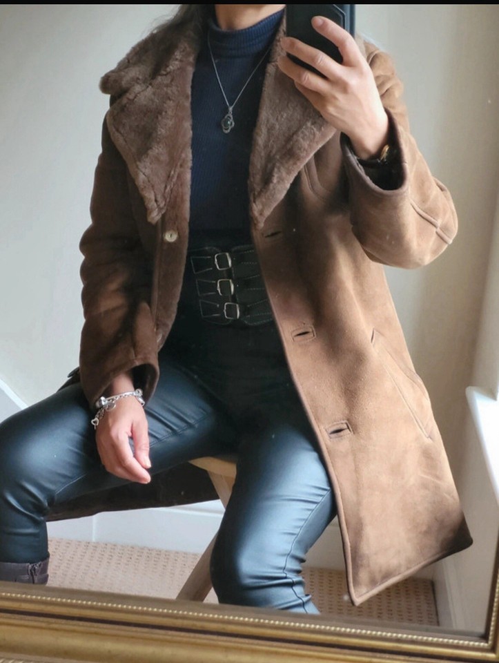 ladies vintage size 8 sheepskin coat dark brown eBay