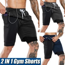 Men's 2 in 1 Compression Gym Workout Training Liner Phone Pocket Shorts Pants