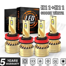 4X H11 H11 2-Side LED Headlight Kit High Low Beam Bulbs Super Bright 6500K White