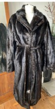 H&m Dark Brown Faux Fur Mink Fur Long Coat Jacket Mahogany Belted Gorgeous Xs