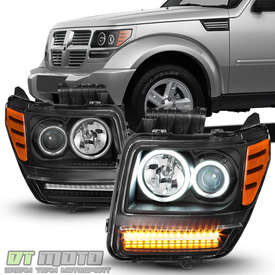 2007-2012 Dodge Nitro CCFL Halo DRL Projector Headlights w/LED Signal Light Lamp - Imagem 2 de 4