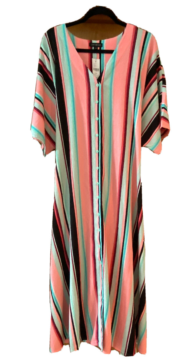 LANE BRYANT NWT  Dress Size 26 / 28 Summer Short Sleeve Pink & Aqua Striped