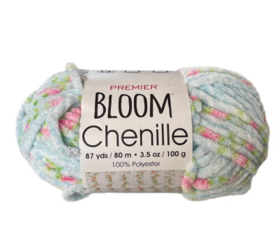 Premier Bloom Chenille Yarn Larkspur 1 Skein Super Soft Blue Pink Floral