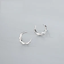 Women Crescent Moon Stud Earrings 925 Sterling Silver 12mm Gift Box I55