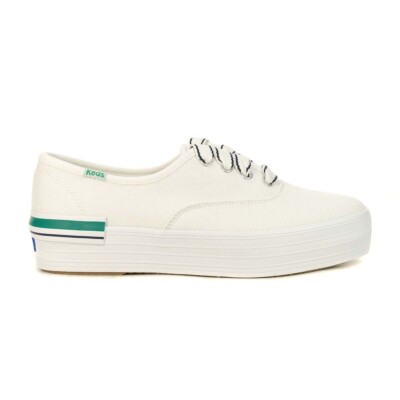 Keds The Platform Pique White/Green Stripe Sneakers WF67192
