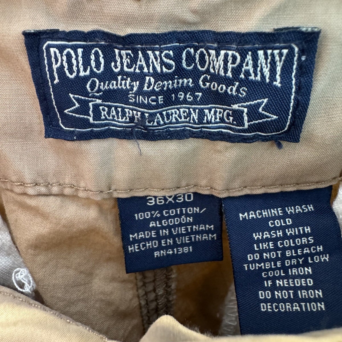 Vintage Polo Jeans Co Cargo Pants Mens 36x30 Brown Military