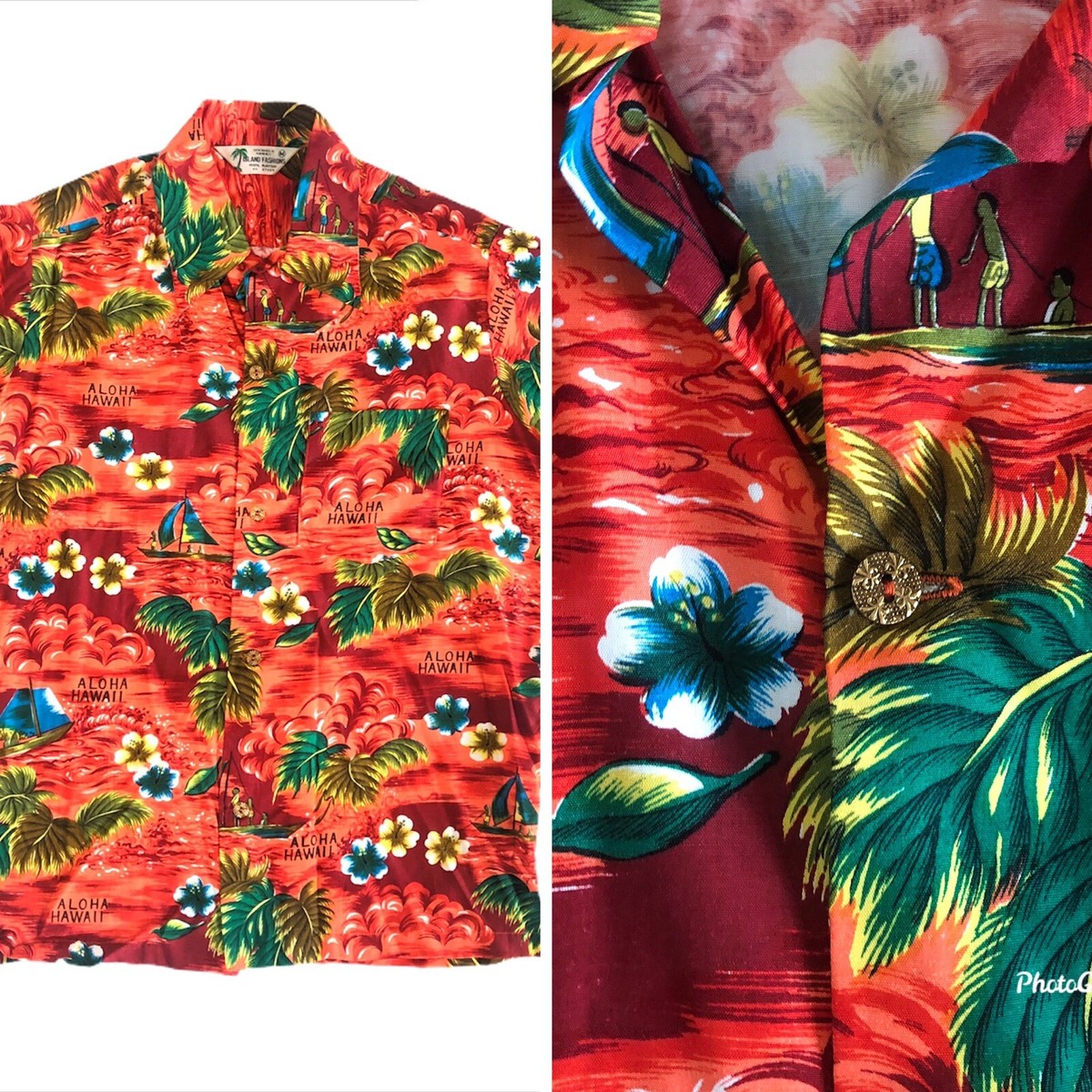 Vintage 70s Island Fashions Hawaiian Aloha Hawaii Rayon Shirt