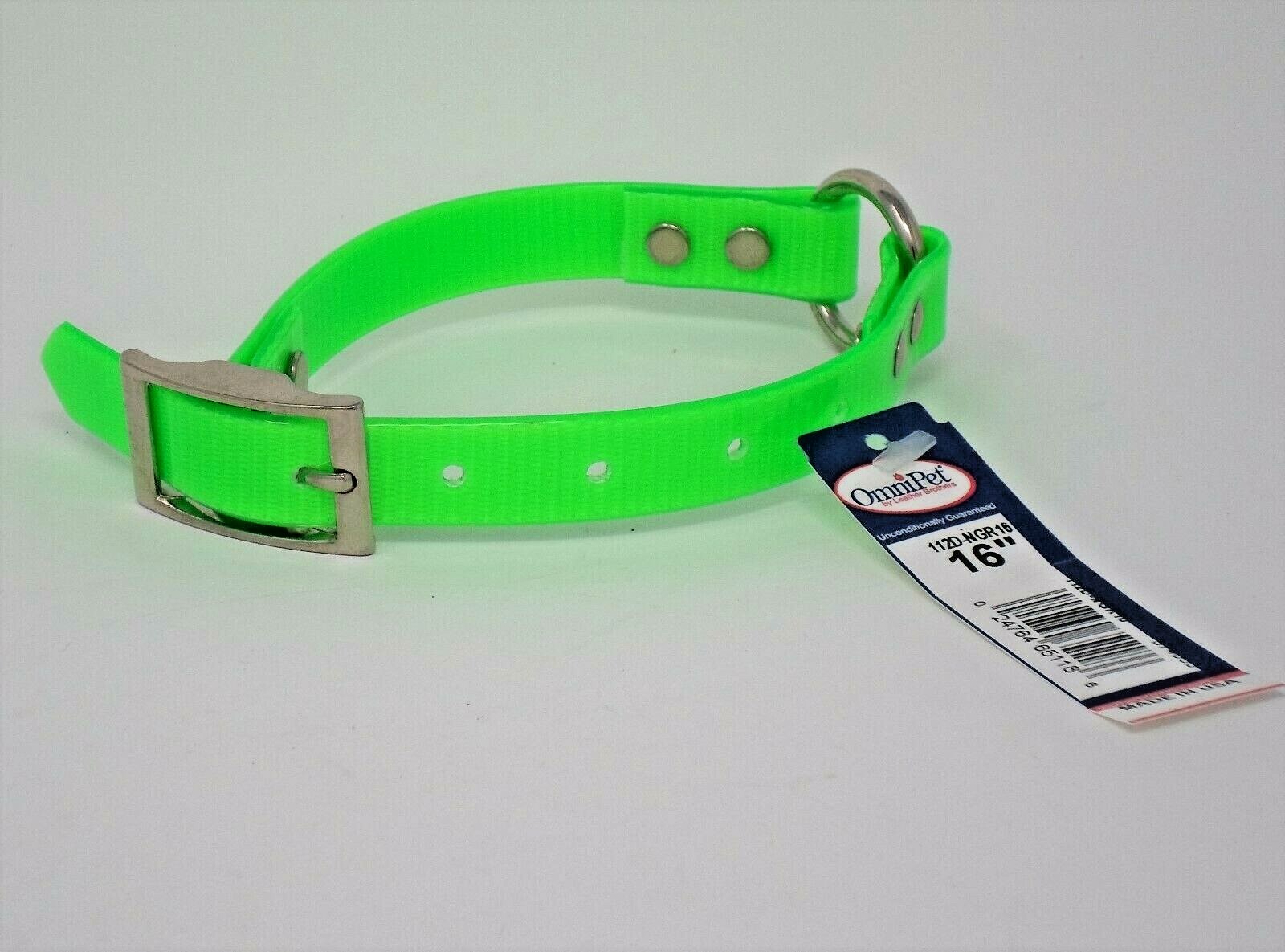 #112D  16" NEON GREEN DAY GLO DOG COLLAR FREE BRASS NAMEPLATE