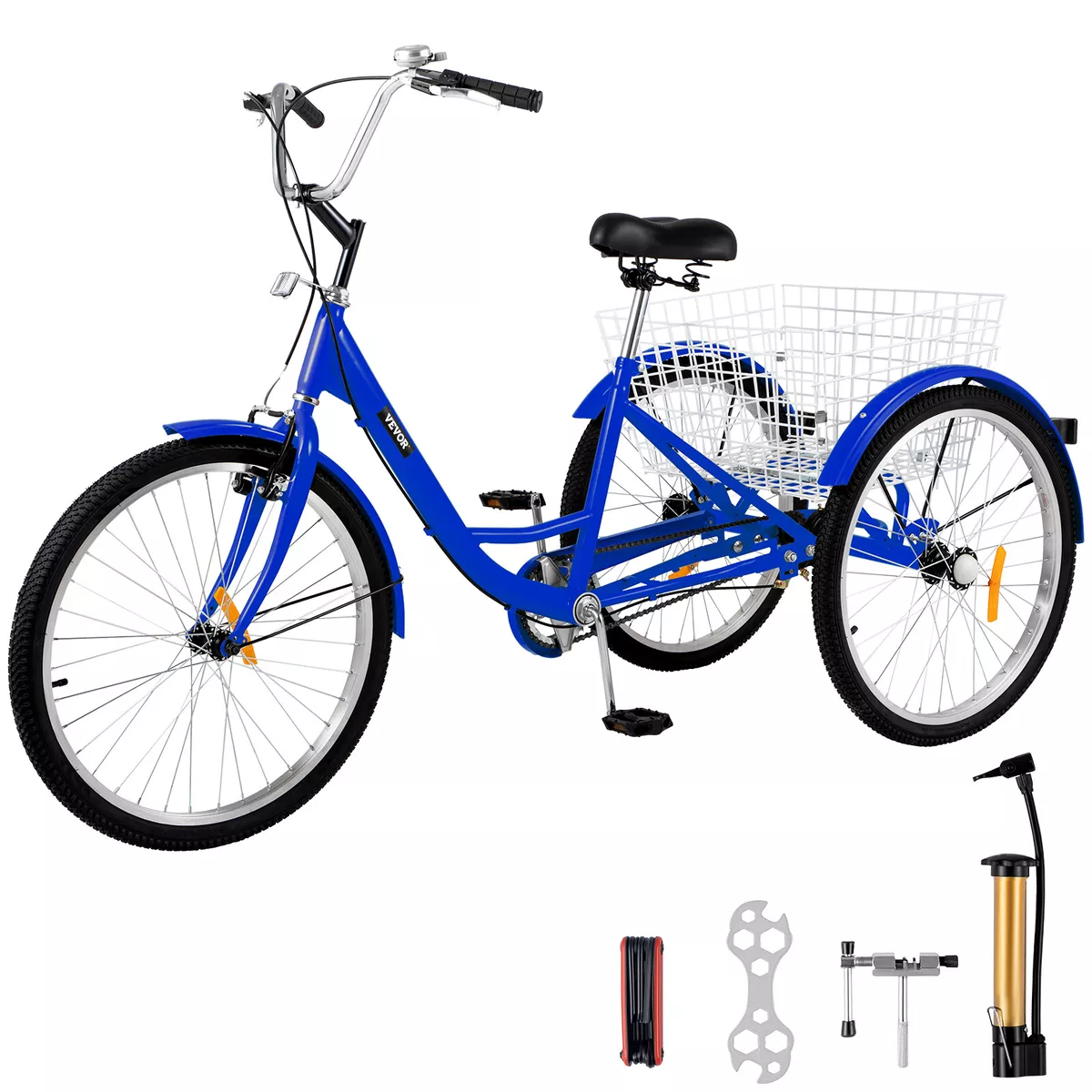 24 Adult Tricycle 1 Speed 3 Wheel Blue Exercise Cycling Safe Large Basket
