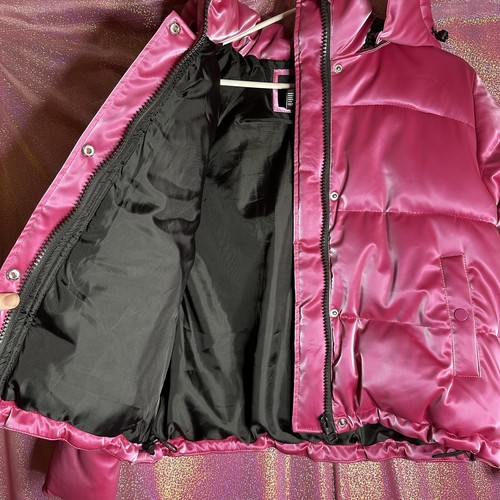 Forever 21 Winter Fuchsia Pink Metallic Quilted Puffer Statement Jacket Coat - Picture 4 of 9