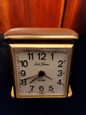 Seth Thomas Tan Wind Up Travel Alarm Clock Folding Hard Case Vintage | eBay