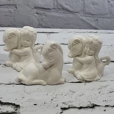 Vintage Bisque Figures Pony Little Girl Whimsy Lot Of 3 Ready To Paint 