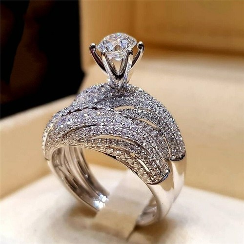 Anillos De Boda Para Mujer Joyería De Compromiso Color Plateado Cubiz Brillante - Foto 9 di 22
