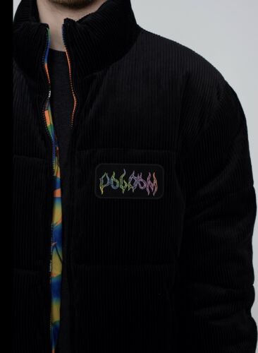 Volcom Chrissie Abbott xFrench Bomber Reversible Jacket Black/Multi Color SZ XL - Picture 3 of 8