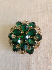 Brooch Pin Vintage Emerald Green Diamante Floral