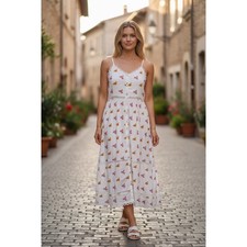 #11 FARM RIO Dress Sz. M PTP: 13" - 15" Floral Cross Stitch Linen Blend Crochet