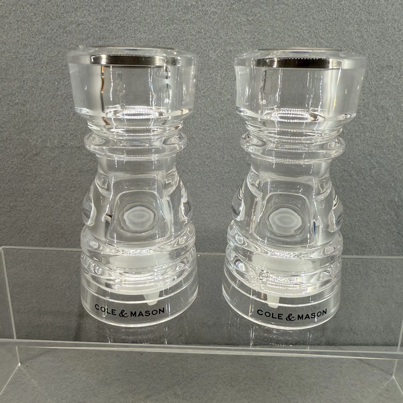 Cole & Mason London Salt & Pepper Shaker Set Clear Acrylic Modern England New